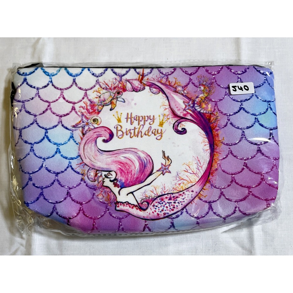 Unbranded Makeup Bag Womens Small‎ Purple New Mermaid Happy Birthday Pouch 8x5